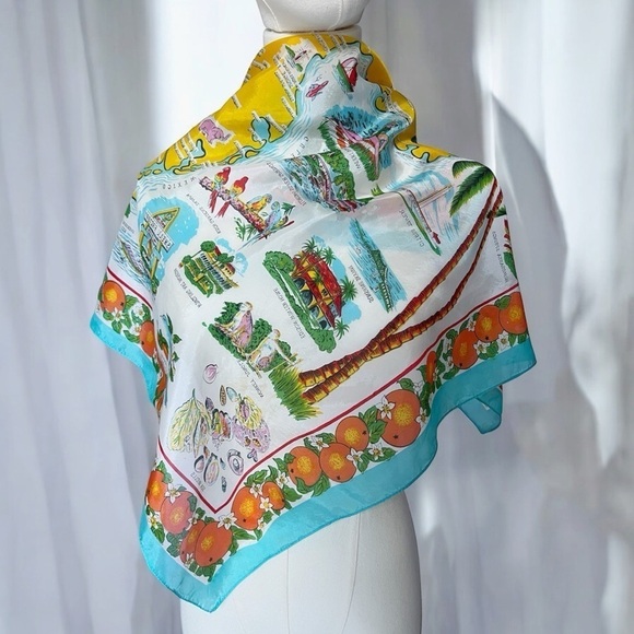 Vintage 50s Florida Map Scarf Wrap Headscarf Sun-Glo 28 - Picture 5 of 12
